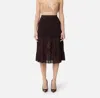 Elisabetta Franchi Ribbed Texture Midi Skirt With Sheer Panels In Brown
