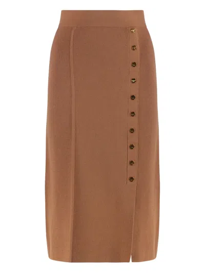 Elisabetta Franchi Fine-ribbed Skirt In Brown