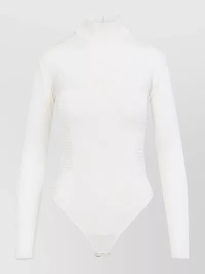 Elisabetta Franchi Fine-knit Long-sleeve Mock-neck Bodysuit In White