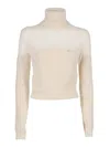 Elisabetta Franchi Finely Knit Sweater With Classic Round Neckline In Neutral