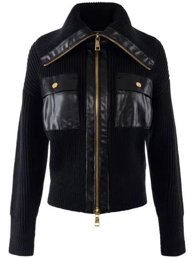 Elisabetta Franchi Sleek Zippered Fisherman Cardigan In 110 Nero