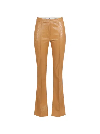 Elisabetta Franchi High-waisted Flared Trousers In Python-print Faux Leather In Brown