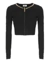 Elisabetta Franchi Fitted Black Cardigan With Gold Chain Detailing In Black