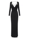 Elisabetta Franchi Draped Black Maxi Dress With Deep Neckline In Black