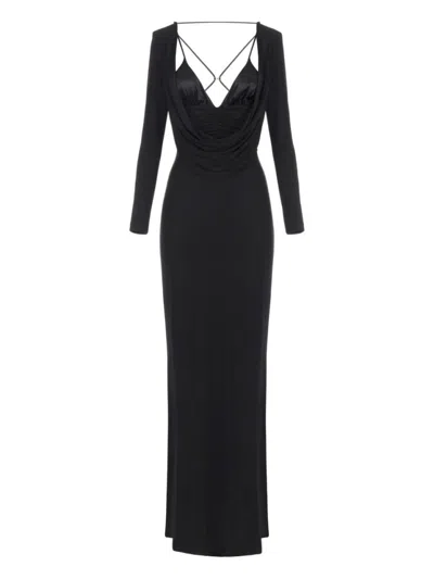 ELISABETTA FRANCHI ELISABETTA FRANCHI FITTED BLACK EVENING DRESS WITH DRAPED BODICE