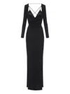 Elisabetta Franchi Draped Black Maxi Dress With Deep Neckline In Black