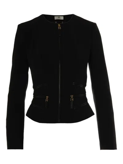 ELISABETTA FRANCHI FITTED BLACK JACKET WITH HIGH NECKLINE