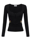 Elisabetta Franchi Cross-front Paneled Jacket With Sweetheart Neckline And Buckle Detailing In Black