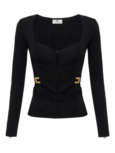ELISABETTA FRANCHI FITTED BLACK JACKET WITH SWEETHEART NECKLINE