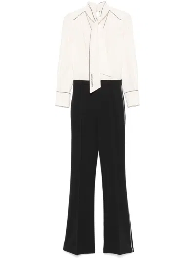ELISABETTA FRANCHI FITTED BLACK JUMPSUIT WITH BLOUSE TOP