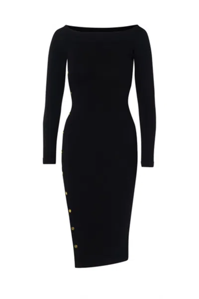 Elisabetta Franchi Fitted Black Midi Dress With Off-the-shoulder Neckline