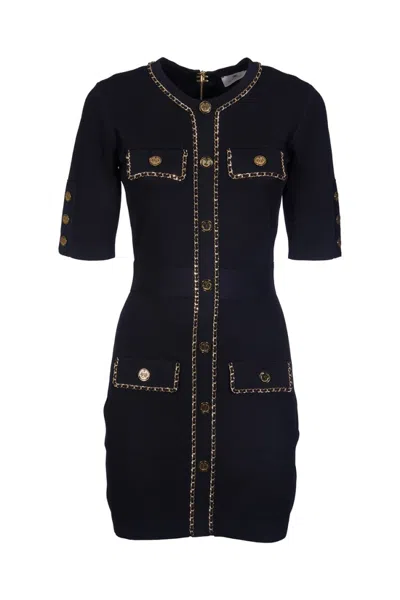 Elisabetta Franchi Fitted Black Mini Dress With Button-down Front And Gold-chain Detailing
