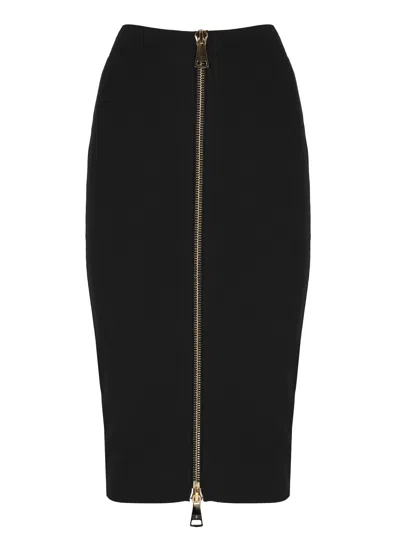 Elisabetta Franchi Fitted Black Pencil Skirt With Maxi Gold Zip Closure