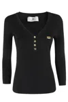 Elisabetta Franchi Fitted Black Ribbed Top