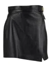 Elisabetta Franchi Fitted Black Sheepskin Skirt With Subtle Wrap Design In Black