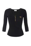 Elisabetta Franchi Micro Ribbed Sweater With Pocket In Black