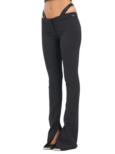Elisabetta Franchi Fitted Black Trousers With Flared Hem And Front Slit Detail