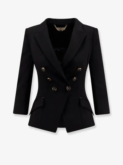 Elisabetta Franchi Fitted Blazer With Logoed Buttons In Black