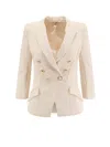 Elisabetta Franchi Fitted Blazer With Logoed Buttons In Neutral