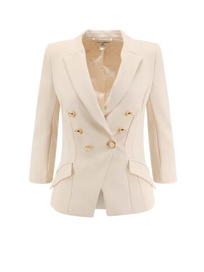 Elisabetta Franchi Fitted Blazer With Logoed Buttons In Neutral