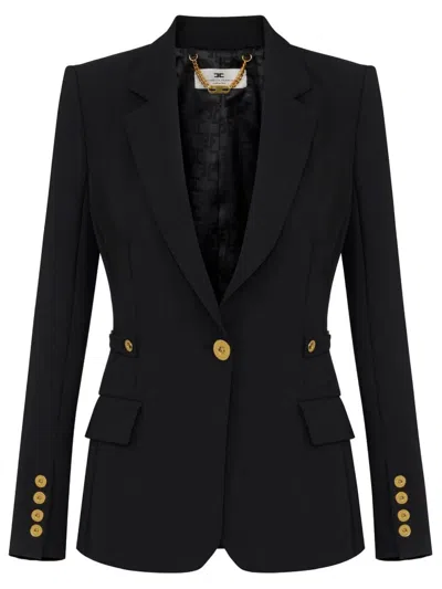 Elisabetta Franchi Fitted Blazer With Structured Shoulders  In Black