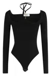 Elisabetta Franchi Bodysuit In Ribbed Knit Fabric With Openwork Details In Black