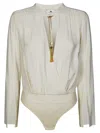 Elisabetta Franchi Fitted Bodysuit Shirt With Classic Collar In Gray