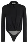 Elisabetta Franchi Fitted Bodysuit Shirt With Draped Front In Black