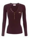 Elisabetta Franchi Burgundy Ribbed Sweater With Pocket In Burgundy