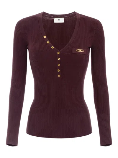 ELISABETTA FRANCHI ELISABETTA FRANCHI FITTED BURGUNDY SWEATER WITH DEEP V-NECKLINE