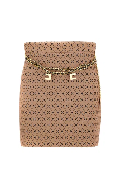 Elisabetta Franchi Fitted Camel Skirt With Diamond Pattern In Brown