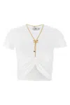Elisabetta Franchi Fitted Cotton Knit Top With Ruched Detail