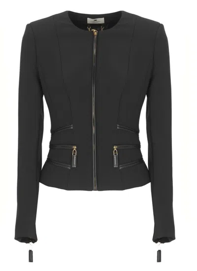 ELISABETTA FRANCHI FITTED CREPE JACKET WITH STRUCTURED SEAMS