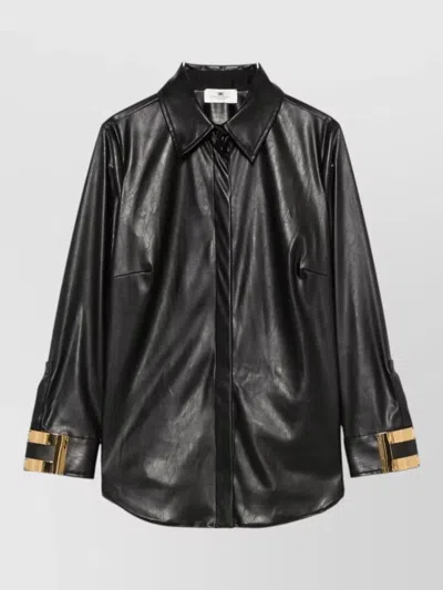 Elisabetta Franchi Fitted Jacket Curved Hem Pointed Collar In Black
