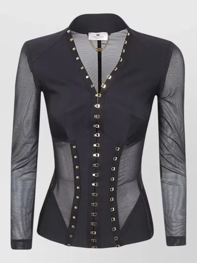 Elisabetta Franchi Bustier Jacket In Bi-elastic And Tulle Fabrics In Black