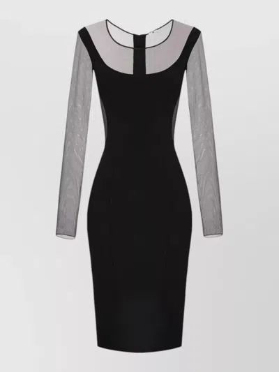 Elisabetta Franchi Fitted Knee Length Dress Silk Blend Mesh In Black