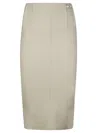 Elisabetta Franchi Fitted Knit Pencil Skirt With Covered Button Detail In Brown