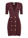 Elisabetta Franchi Fitted Knitted Dress With Deep V-neckline In Burgundy