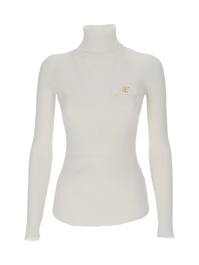 Elisabetta Franchi Fitted Long-sleeve Knit Top With High Turtleneck In White
