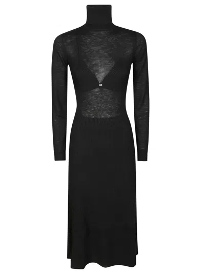 Elisabetta Franchi Fitted Longuette Knit Dress With Boat Neckline In Black