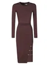 Elisabetta Franchi Fitted Longuette Knit Dress With Boat Neckline In Burgundy