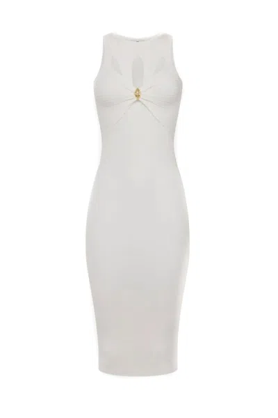 Elisabetta Franchi Fitted Midi Dress With Cut-out Details In White