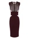 Elisabetta Franchi Fitted Midi Dress With Glossy Embellishments In Burgundy