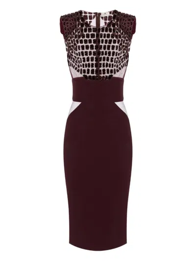 ELISABETTA FRANCHI FITTED MIDI DRESS WITH GLOSSY EMBELLISHMENTS