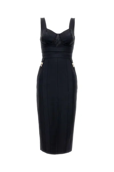 Elisabetta Franchi Fitted Midi Dress With Gold Accents In Black