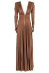 Elisabetta Franchi Fitted Midi Dress With Pleated Skirt In Brown