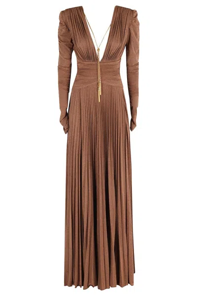 ELISABETTA FRANCHI FITTED MIDI DRESS WITH PLEATED SKIRT