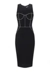 Elisabetta Franchi Fitted Midi Dress With Structured Bodice In Black