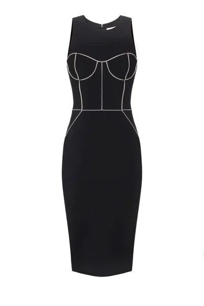 Elisabetta Franchi Fitted Midi Dress With Structured Bodice In Black