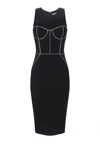 Elisabetta Franchi Fitted Midi Dress With Structured Bodice In Black
